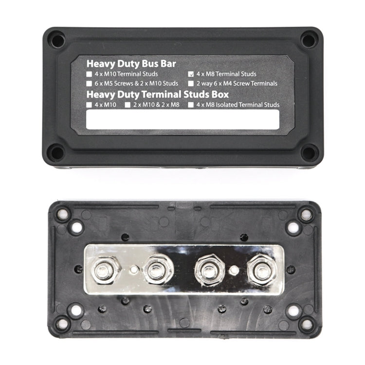 Max DC 48V 300A Heavy-Duty Module Design Bus Bar 4 M8 Terminal Studs Box Busbar for Car / RV / Boat, 300A