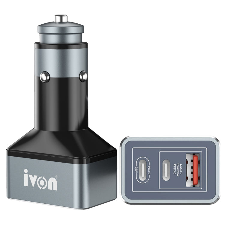 IVON CC43 45W PD 3.0 Dual USB-C / Type-C + QC 3.0 USB Port Square Car Charger, CC43