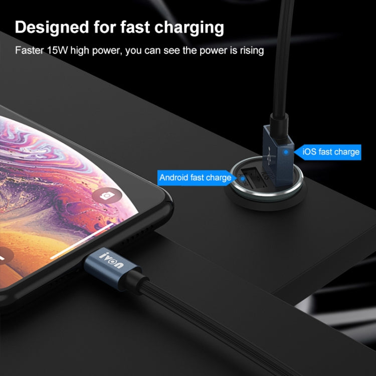 IVON CC37 15W 3.1A Dual USB Mini Car Charger + 1m USB to USB-C / Type-C Fast Charge Data Cable Set, USB-C / Type-C