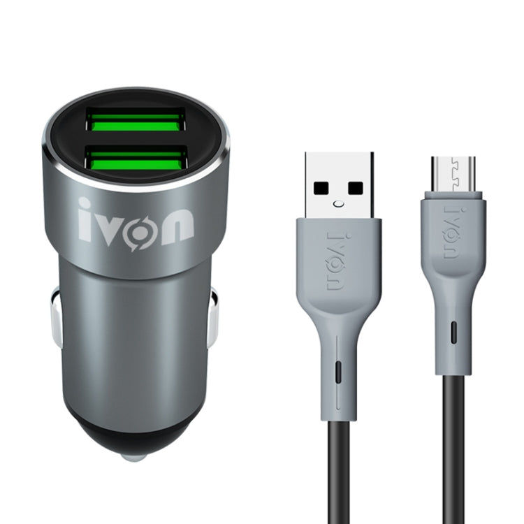 IVON CC38 2.4A Dual USB Car Charger + 1m USB to Micro USB Fast Charge Data Cable Set, Micro USB