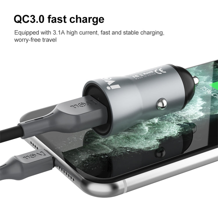 IVON CC39 18W 3.1A QC 3.0 USB Car Charger + 1m USB to 8 Pin Fast Charge Data Cable Set, 8 Pin