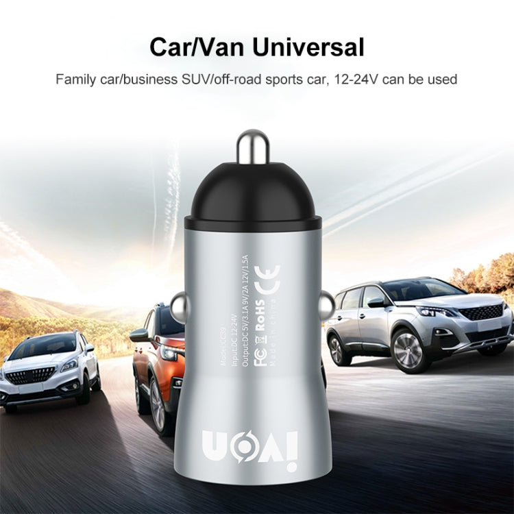IVON CC39 18W 3.1A QC 3.0 USB Car Charger + 1m USB to 8 Pin Fast Charge Data Cable Set, 8 Pin