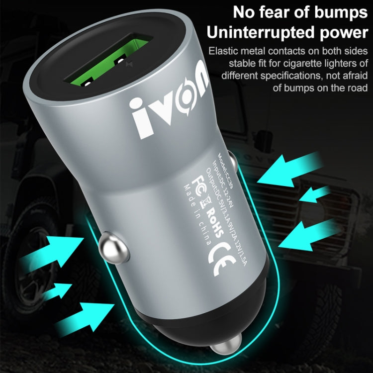 IVON CC39 18W 3.1A QC 3.0 USB Car Charger + 1m USB to Micro USB Fast Charge Data Cable Set, Micro USB