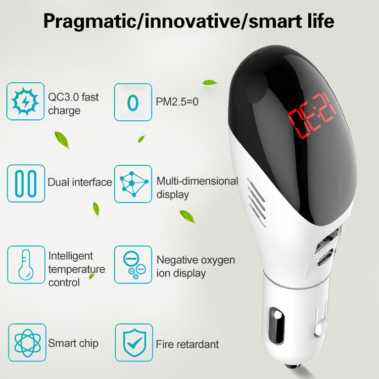 Multifunctional Formaldehyde Removal Air Purifier QC3.0 Car Phone Charger Display Screen