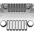 Car Mesh Grille Grill Insert + Headlight Turn Light Cover Trim for Jeep Wrangler JL 2018-2019
