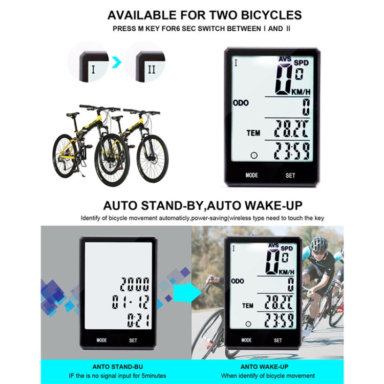 2.8 inch English Wireless Waterproof Cycle Computer LCD Odometer Speedometer with Extension Holder, Wireless with Extension Holder