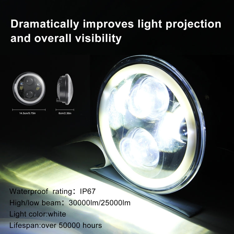 EagleVision DC9-30V 35W 6000K 4000LM 5.75 inch Round Motorcycle LED Headlight with Angel Eye for Harley-Davidson, 5.75 inch with Angel Eye