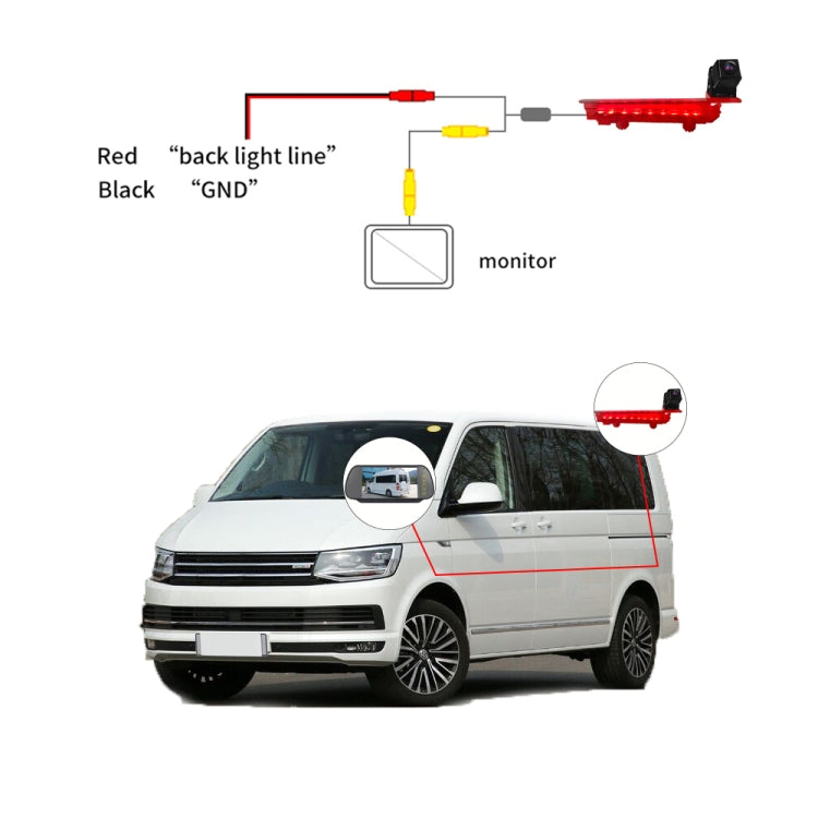 PZ470 Car Waterproof 170 Degree Brake Light View Camera + 7 inch Rearview Monitor for Volkswagen T5 / T6 2010-2017, PZ470 + 7 inch Rearview Monitor