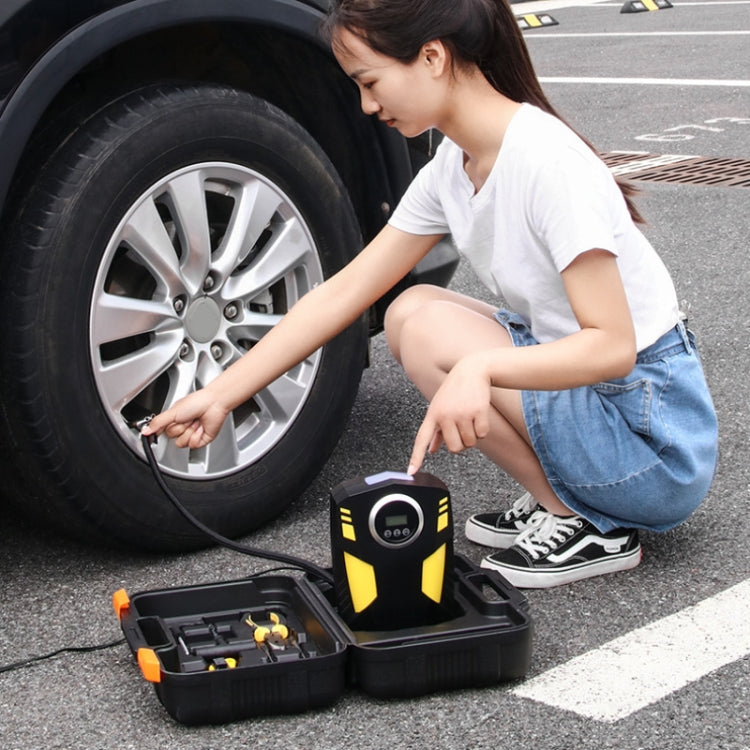 Car 12V Portable Inflatable Cylinder Pedal Digital Display Air Pump with Light & Tool Box, Digital Display with Tool Box