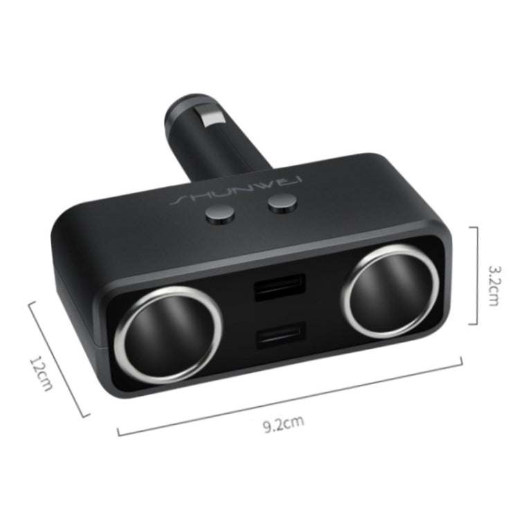SHUNWEI SD-1925 120W 3A Car 2 in 1 Dual USB Charger 90 Degree Free Rotation Cigarette Lighter, SD-1925 (Black), SD-1925