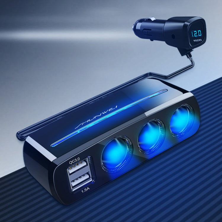 SHUNWEI SD-1939D 120W QC3.0 Car 3 in 1 Dual USB Charger Cigarette Lighter, SD-1939D