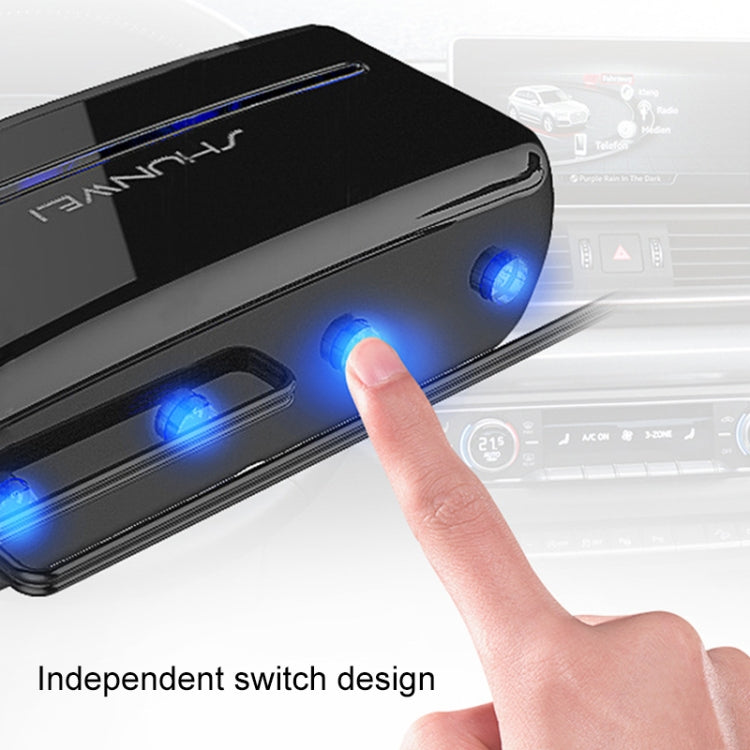 SHUNWEI SD-1939D 120W QC3.0 Car 3 in 1 Dual USB Charger Cigarette Lighter, SD-1939D