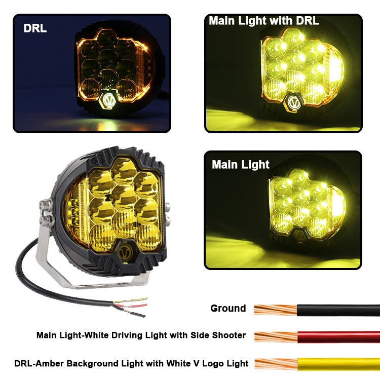OL-1950Y 5 inch DC12V-30V 5000LM 6500K 50W Car LED Light on Three Sides Headlight for Jeep Wrangler (Gold Light), OL-1950Y