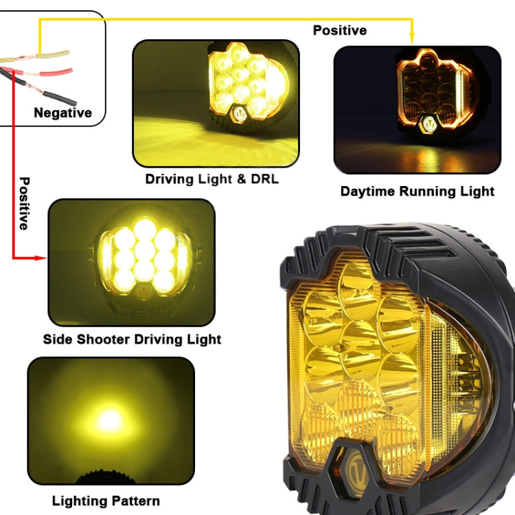 OL-1950Y 7 inch DC12V-30V 8000LM 6500K 90W Car LED Light on Three Sides Headlight for Jeep Wrangler (Gold Light), OL-1950Y 7 inch
