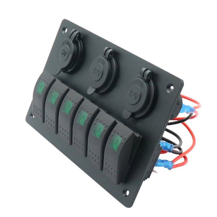 Multi-functional Combination Switch Panel 12V / 24V 6 Way Switches + Dual USB Charger for Car RV Marine Boat, 6 Way (Blue Light), 6 Way (Green Light), 6 Way (Red Light)