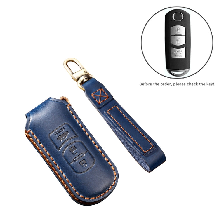Hallmo Car Cowhide Leather Key Protective Cover Key Case for Mazda Axela 3-button, For Mazda Axela 3-button