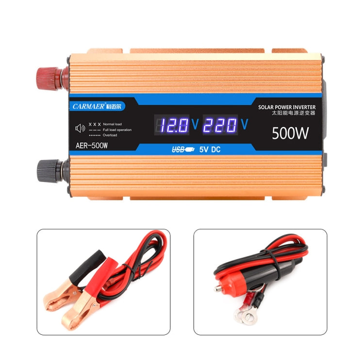 Carmaer 12V to 220V 500W Car Multi-function Double Digital Display Inverter Household Power Converter, 12V to 220V 500W