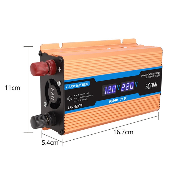 Carmaer 12V to 220V 500W Car Multi-function Double Digital Display Inverter Household Power Converter, 12V to 220V 500W
