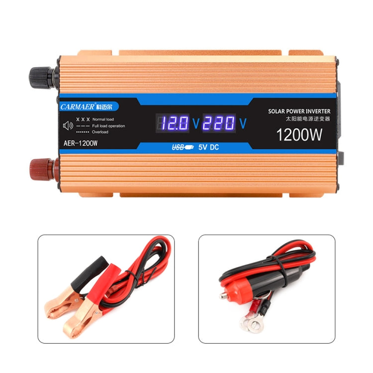 Carmaer 24V to 220V 1200W Car Multi-function Double Digital Display Inverter Household Power Converter, 24V to 220V 1200W
