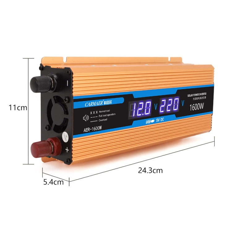 Carmaer 24V to 220V 1600W Car Multi-function Double Digital Display Inverter Household Power Converter, 24V to 220V 1600W