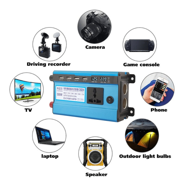 Carmaer 24V to 220V 500W Double Cigarette Lighter Car Double Digital Display Inverter Household Power Converter, 24V to 220V 500W