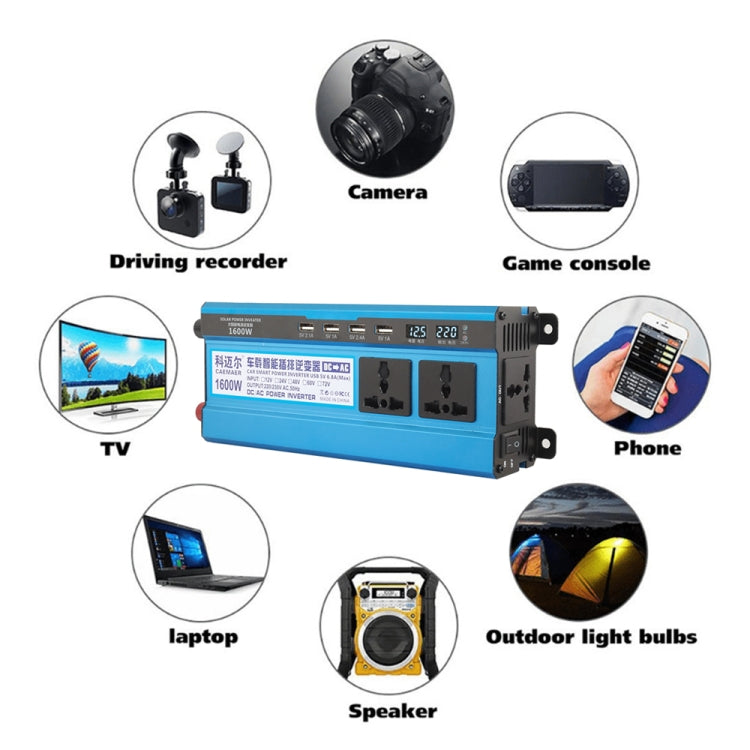 Carmaer 12V to 220V 1600W Three Socket Car Double Digital Display Inverter Household Power Converter, 12V to 220V 1600W