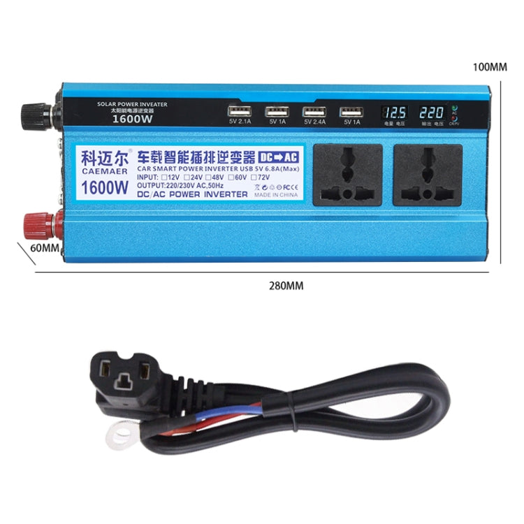 Carmaer 60V to 220V 1600W Three Socket Car Double Digital Display Inverter Household Power Converter, 60V to 220V 1600W