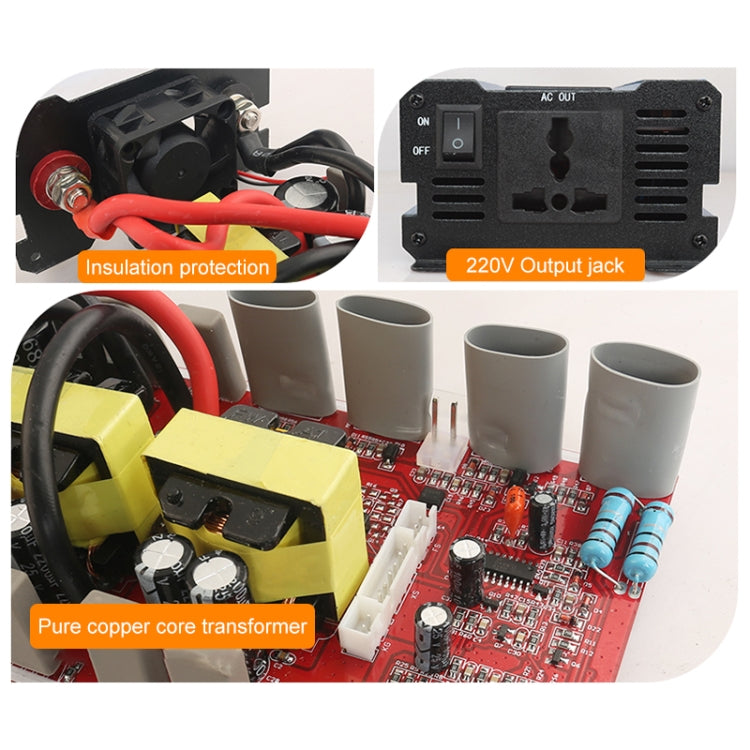 Carmaer 48V to 220V 2200W Three Socket Car Double Digital Display Inverter Household Power Converter, 48V to 220V 2200W