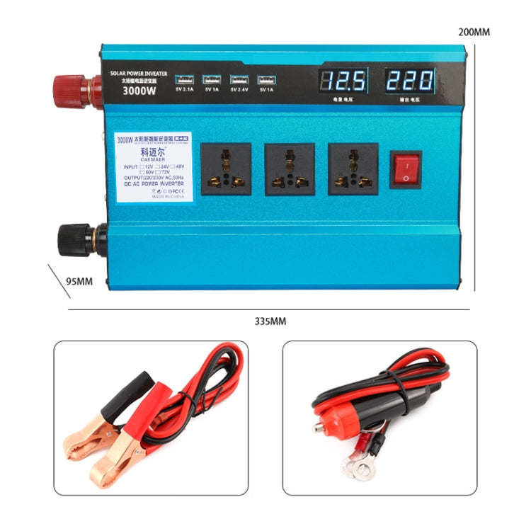 Carmaer 24V to 220V 3000W Intelligent Fan Car Double Digital Display Inverter Household Power Converter, 24V to 220V 3000W