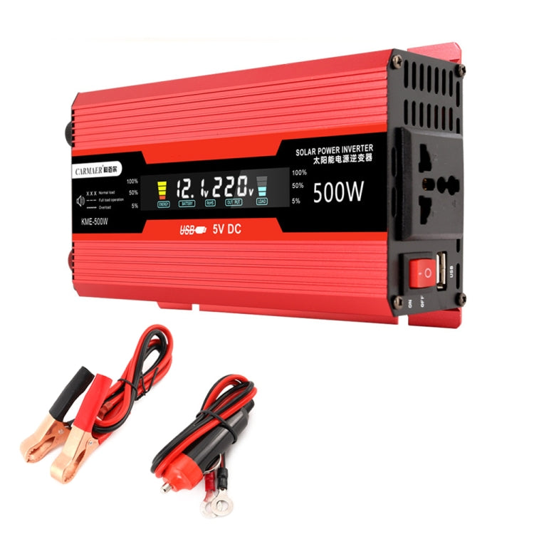 Carmaer Universal 12V to 220V 500W Car LCD Display Inverter Household Power Converter, Universal 12V to 220V 500W