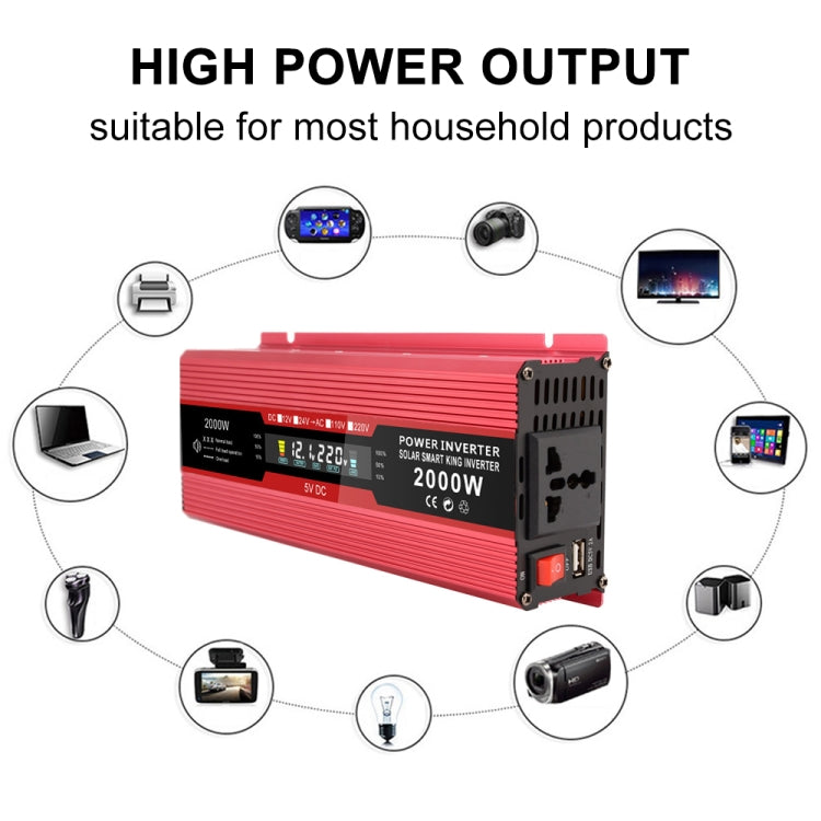 Carmaer US Plug 12V to 110V 2000W Car LCD Display Inverter Household Power Converter, US Plug 12V to 110V 2000W