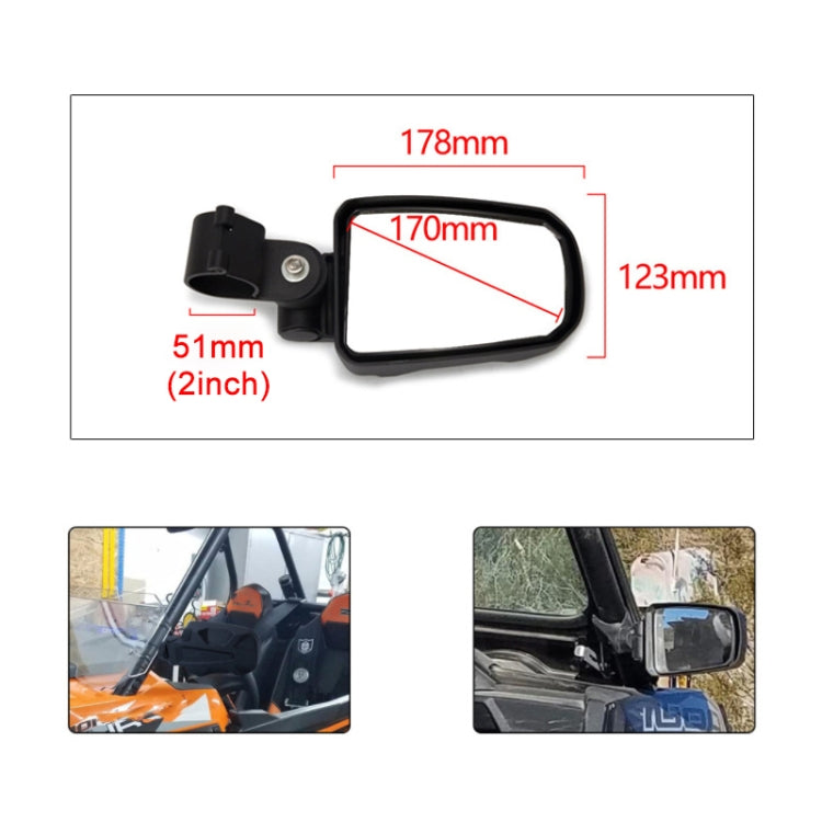 Pair All-terrain Vehicles Wide Field View 2.0 inch Rearview Mirror Side Reflector Mirror for UTV / ATV, UTV-23 2.0 inch