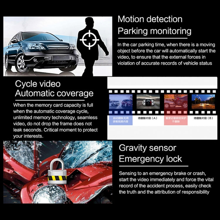 F22 3.16 inch 1080P HD Night Vision WiFi Connected Driving Recorder, F22 WiFi