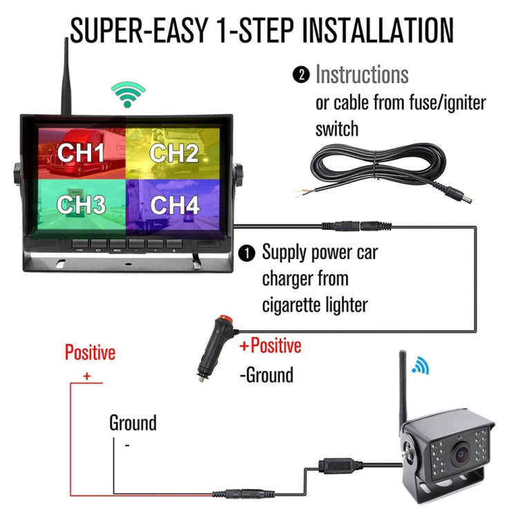 PZ710-W 7 inch Car Digital Wireless Rear-view Split-screen Monitor Dual Record, PZ710-W Dual Record