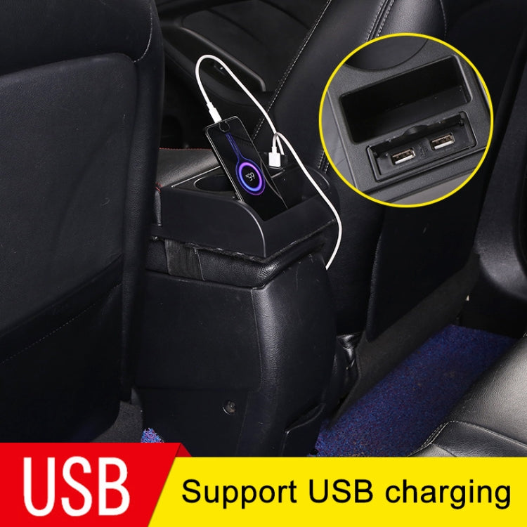 Car Multi-functional Dual USB Armrest Box Booster Pad, Carbon Fiber Leather Straight Type, Carbon Fiber Straight Type (Black), Carbon Fiber Straight Type (Black Red), Carbon Fiber Straight Type (Black White)