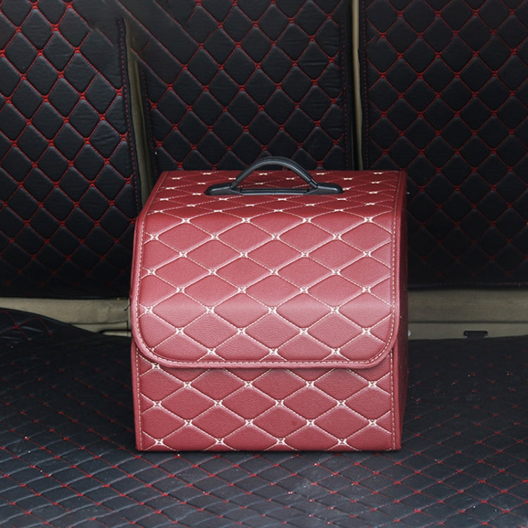 Car Trunk Foldable Storage Box, Rhombic Grid Small Size: 33 x 32 x 30cm, Rhombic 33 x 32 x 30cm (Wine Red), Rhombic 33 x 32 x 30cm (Beige), Rhombic 33 x 32 x 30cm (Coffee), Rhombic 33 x 32 x 30cm (Black Red), Rhombic 33 x 32 x 30cm (Black)