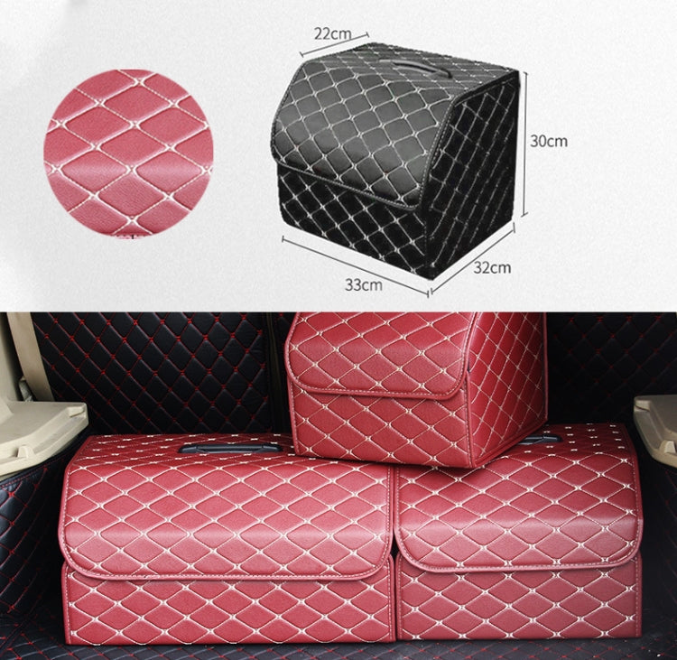 Car Trunk Foldable Storage Box, Rhombic Grid Small Size: 33 x 32 x 30cm, Rhombic 33 x 32 x 30cm (Wine Red), Rhombic 33 x 32 x 30cm (Beige), Rhombic 33 x 32 x 30cm (Coffee), Rhombic 33 x 32 x 30cm (Black Red), Rhombic 33 x 32 x 30cm (Black)