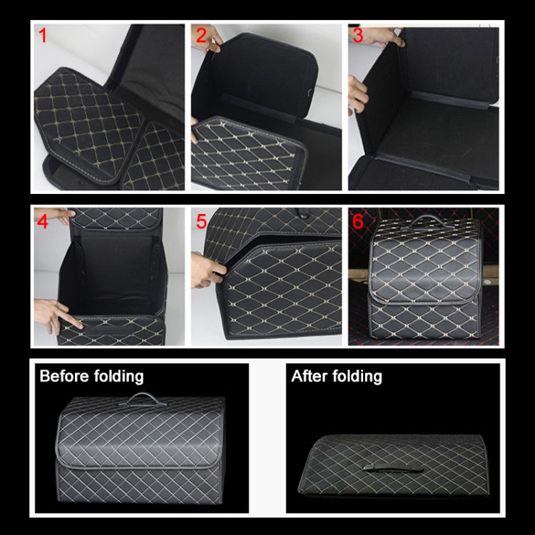 Car Trunk Foldable Storage Box, Rhombic Grid Small Size: 33 x 32 x 30cm, Rhombic 33 x 32 x 30cm (Wine Red), Rhombic 33 x 32 x 30cm (Beige), Rhombic 33 x 32 x 30cm (Coffee), Rhombic 33 x 32 x 30cm (Black Red), Rhombic 33 x 32 x 30cm (Black)