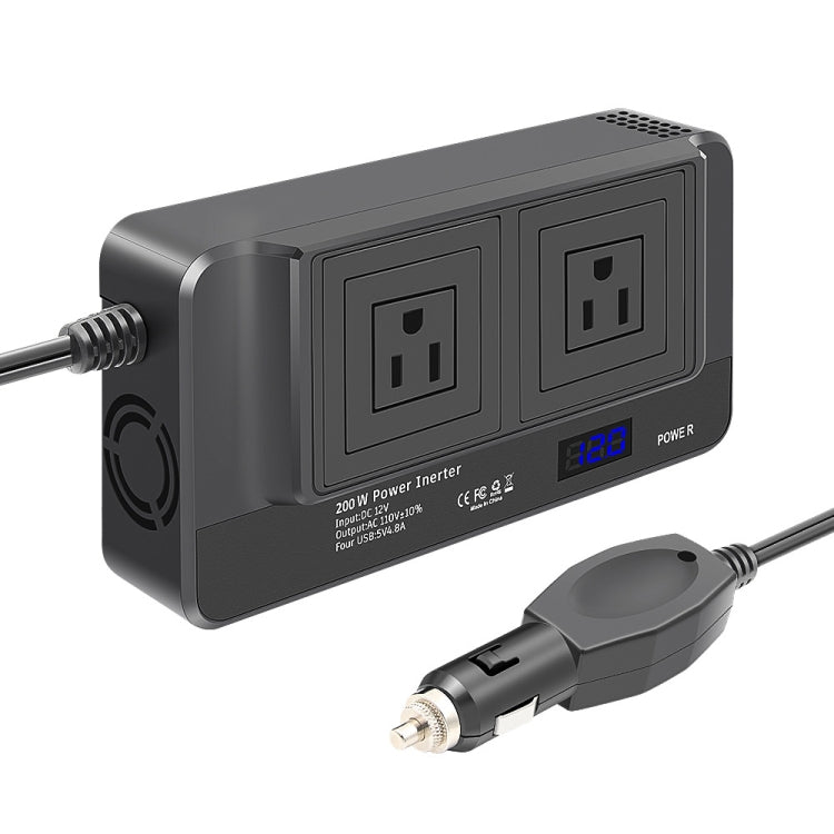 DC12V 200W AC110V Car Smart Multi-functional Digital Display Inverter, US Plug, US Plug