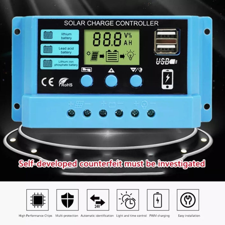 10A Solar Charge Controller 12V / 24V Lithium Lead-Acid Battery Charge Discharge PV Controller, 10A