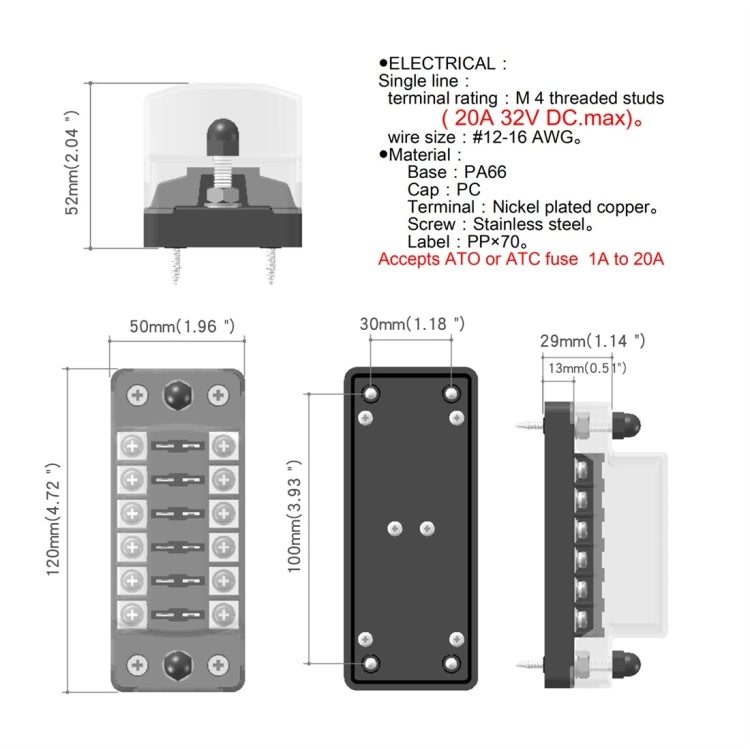 CS-979A1 FB1903 1 In 1 Out 6 Ways No Distinction Positive Negative Fuse Box without Fuse for Auto Car Truck Boat, CS-979A1
