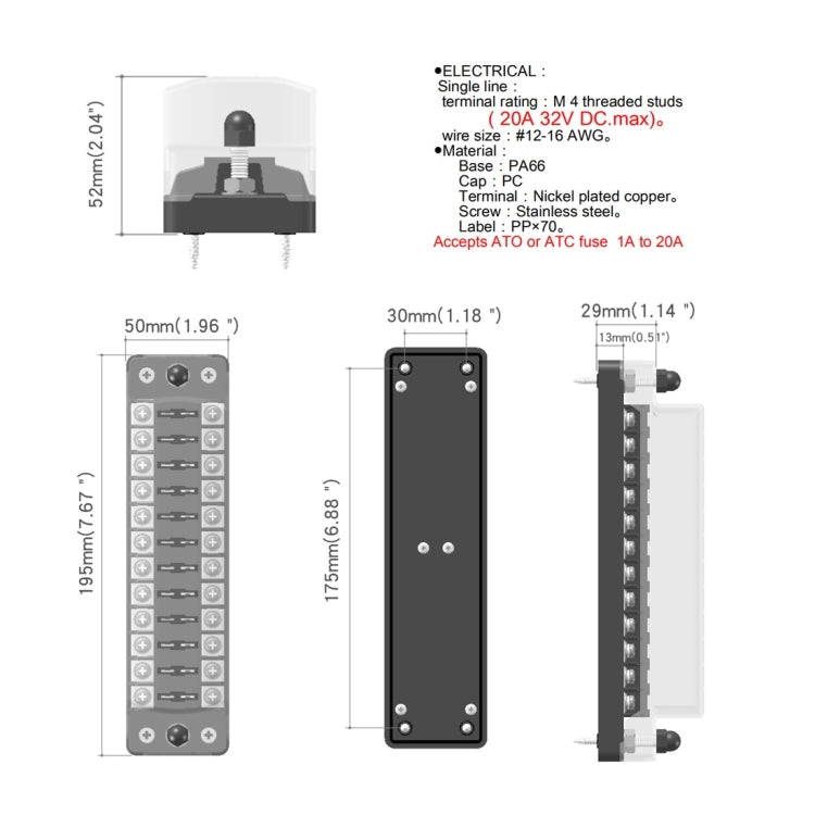 FB1904 1 In 1 Out 12 Ways Positive Negative Fuse Box with 24 Fuses for Auto Car Truck Boat, ZH-979A2