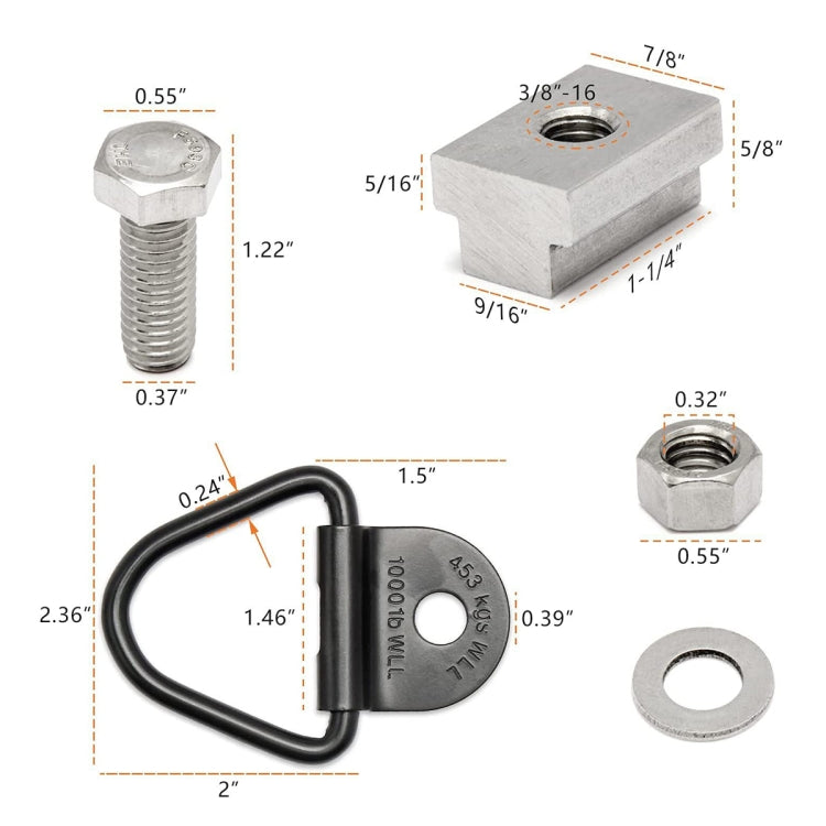 Bed Deck Rails Cleat T Slot Nuts Fits Screws with 3/8 inch-16 Thread for Toyota Tacoma / Tundra, Slot Nuts Fits Screws
