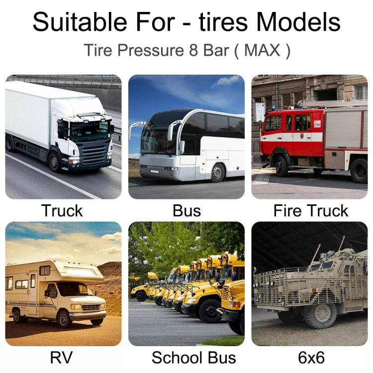 8 Bar Solar Wireless Tire Pressure Monitoring System TPMS 6 External Sensors for 6-wheel Truck Bus, 8Bar