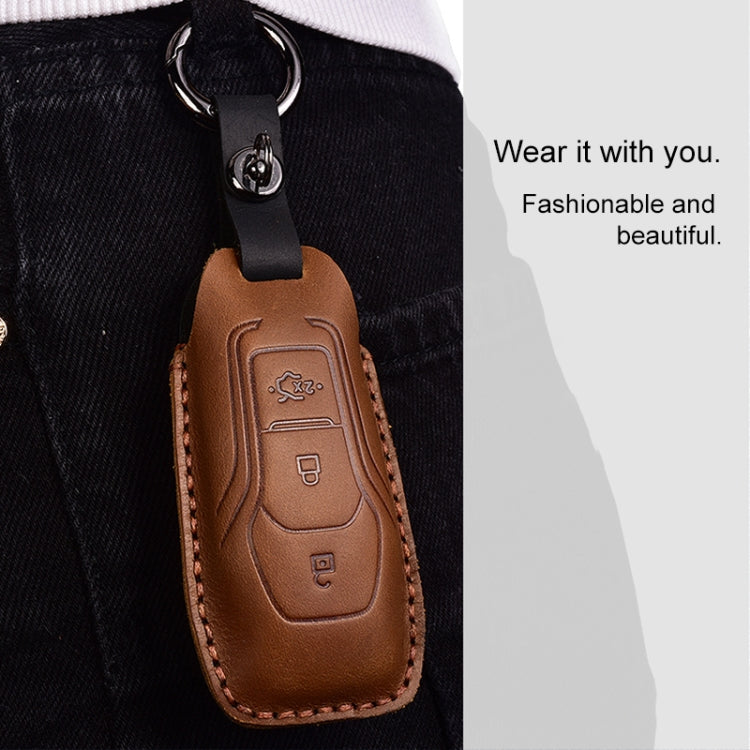 For Ford Old Style Car Cowhide Leather Key Protective Cover Key Case, For Ford Old Style