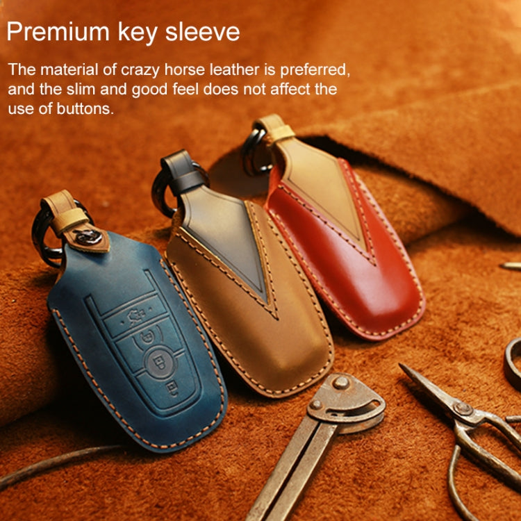 For Ford Car Cowhide Leather Key Protective Cover Key Case, Four Keys Version, For Ford, Four Keys Version