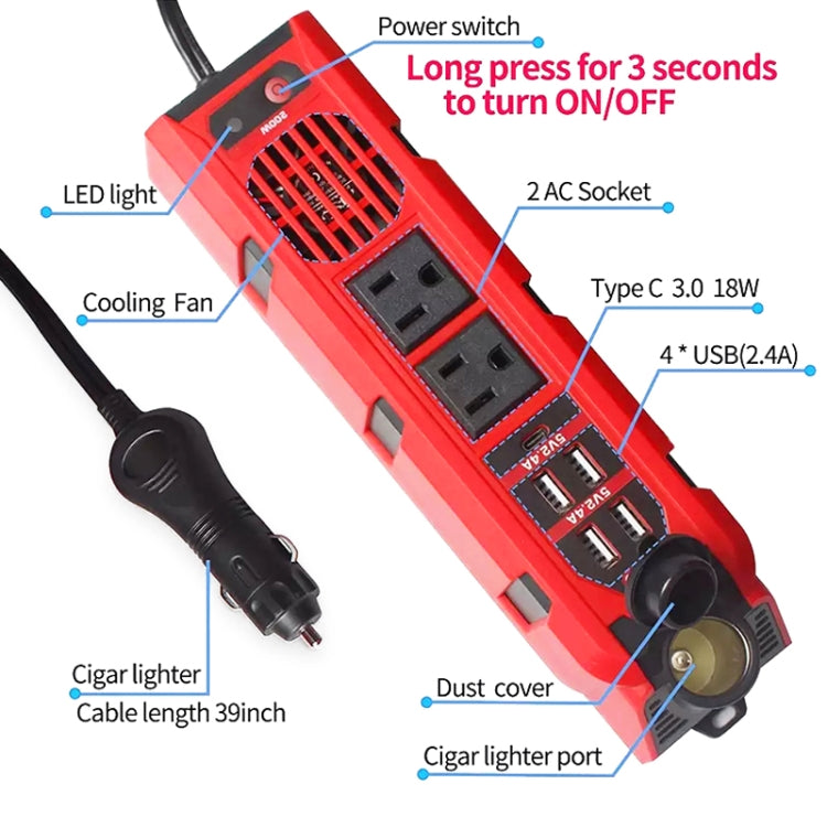 12V to 110V 200W Car Correction Sine Wave Inverter, US Plug, 200W