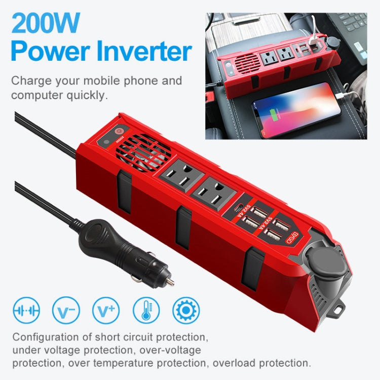 12V to 110V 200W Car Correction Sine Wave Inverter, US Plug, 200W