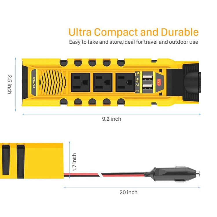 12V to 110V 150W Car Correction Sine Wave Inverter, US Plug, 150W