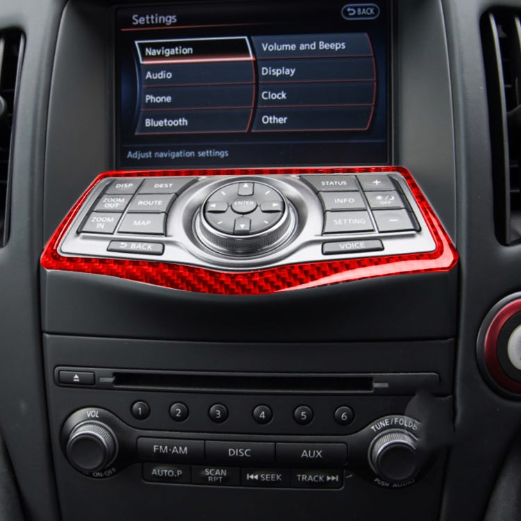 Car Carbon Fiber Multimedia Navigation Button Panel Decorative Sticker for Nissan 370Z / Z34 2009-, Left and Right Drive Universal, Multimedia Navigation Button Panel